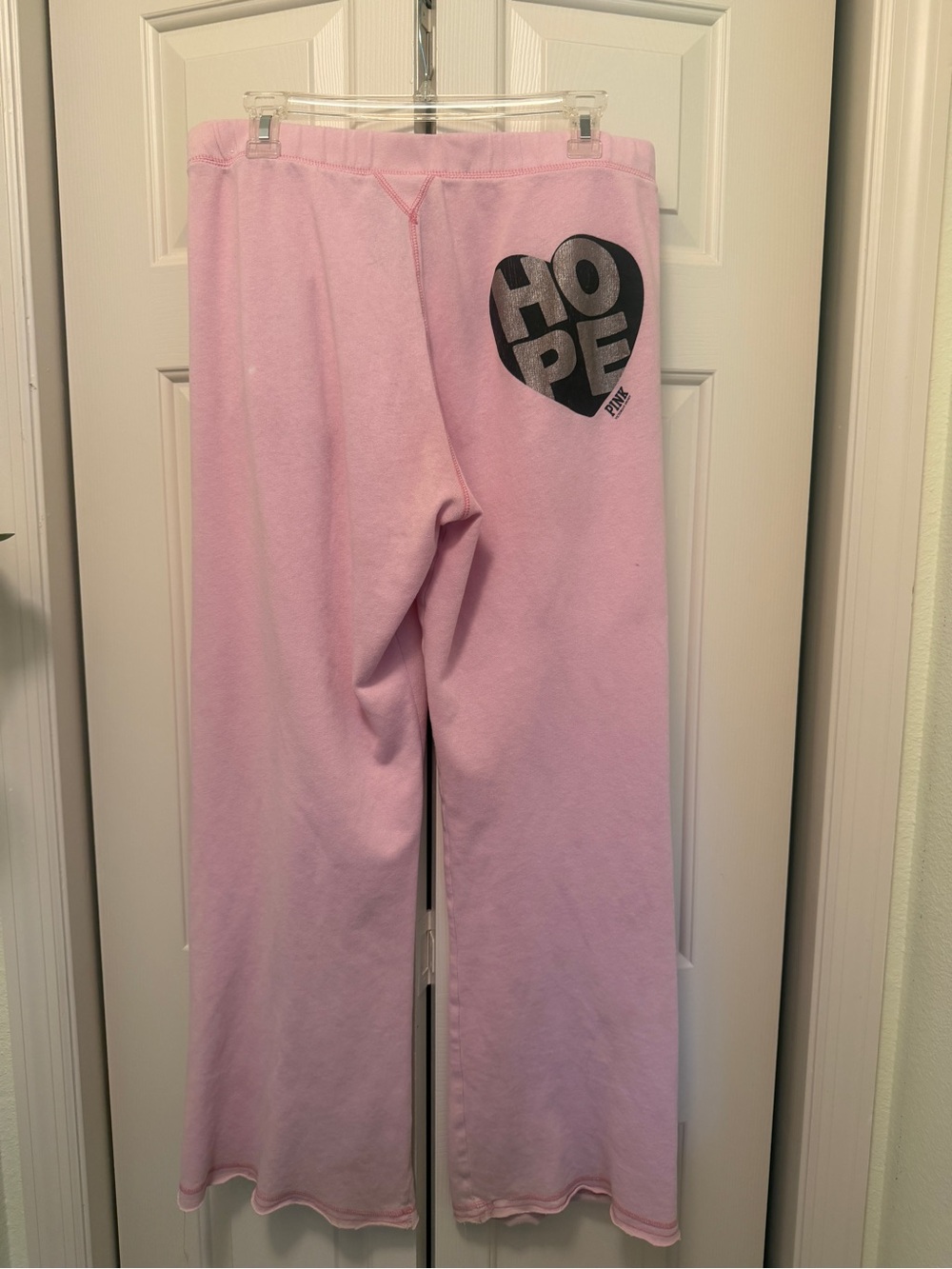 PINK Victoria's Secret Light Pink Joggers with Black 'HOPE' Heart